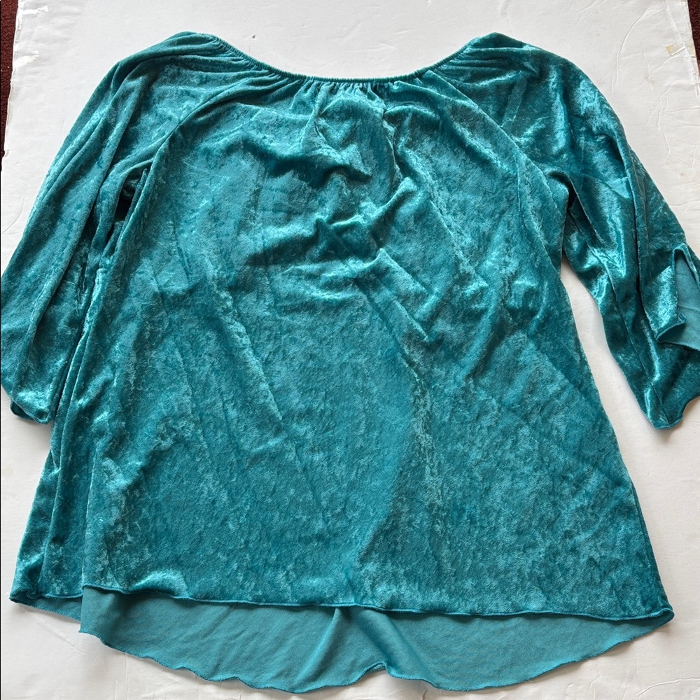 Vintage Y2K New Teal Velvet XL Fairy Peasant Blouse Top Beaded Embroidered - Picture 4 of 17